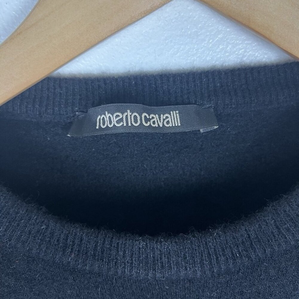 Roberto Cavalli Designer Sweater L Black Midweight Wool Cashmere‎ Crewneck Logo - Picture 4 of 9